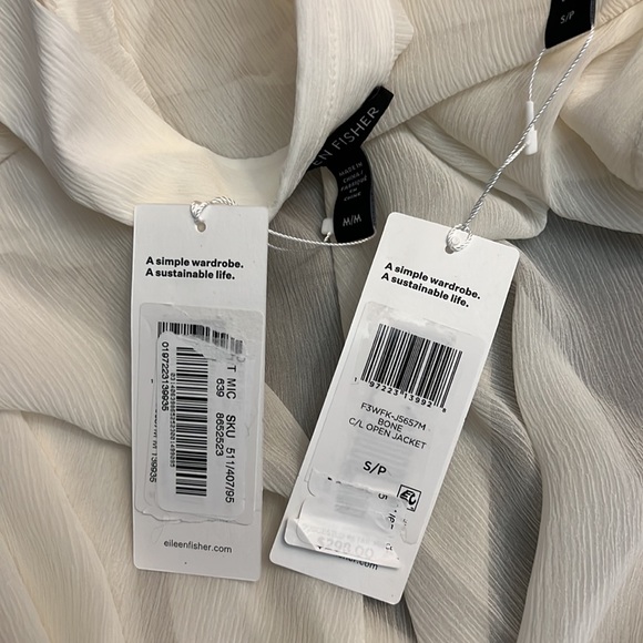 Eileen Fisher Crinkled Sheer Silk Point Collar Long SleeveOpenFront Midi Jacket - Picture 8 of 9